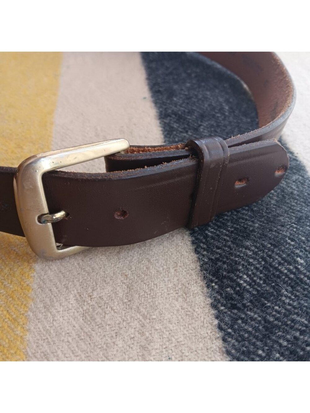 36 Vintage Brown Leather Belt Brass Buckle Made In USA 1980's Textan Raw